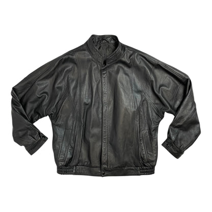 Vintage A&G Black Leather Bomber Jacket | Size L