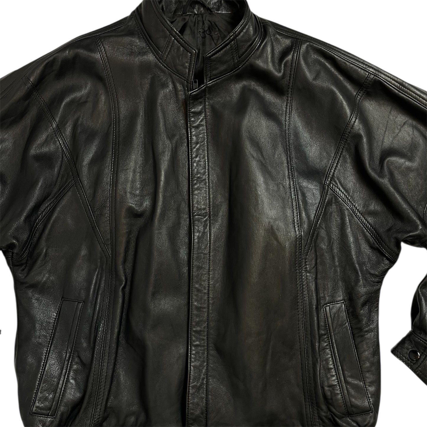Vintage A&G Black Leather Bomber Jacket | Size L