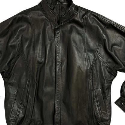 Vintage A&G Black Leather Bomber Jacket | Size L