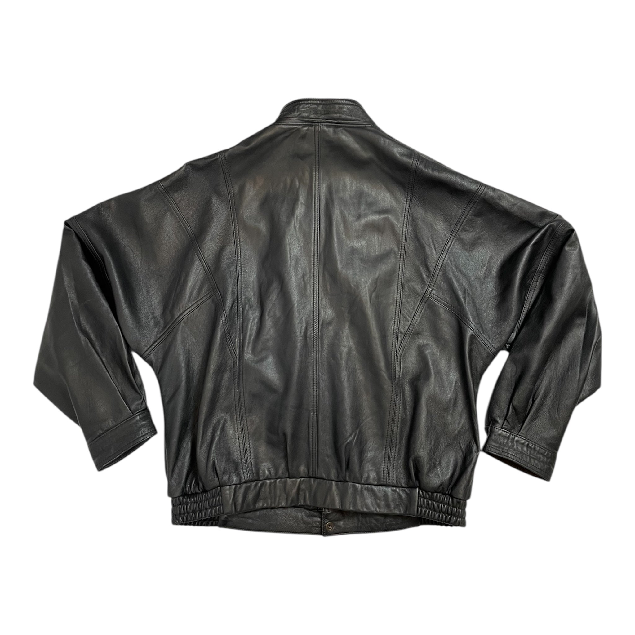 Vintage A&G Black Leather Bomber Jacket | Size L