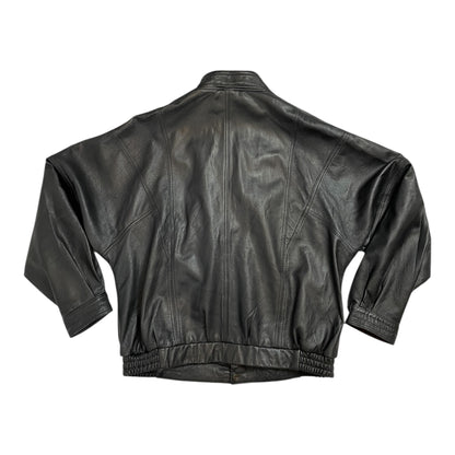 Vintage A&G Black Leather Bomber Jacket | Size L