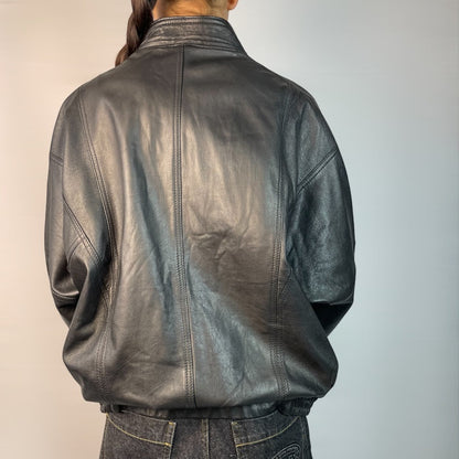 Vintage A&G Black Leather Bomber Jacket | Size L