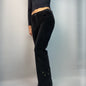 Black Velour Flares with Sequin Rose Patch | W28