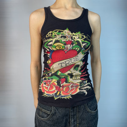 NWT Ed Hardy “True Love” Rhinestone Tank Top (Made in USA) | Best Fit UK 8