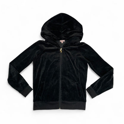 Rare Y2K Juicy Couture Black Velour Gothic Crest Zip Hoodie | Best Fit UK 8-10