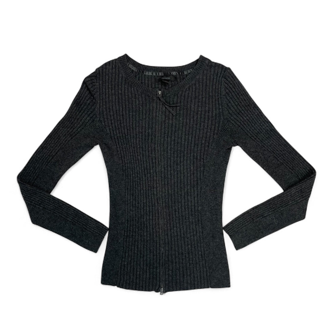 Vintage Express Charcoal Ribbed Zip-Up Knit Top | Best Fit UK 8