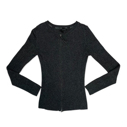 Vintage Express Charcoal Ribbed Zip-Up Knit Top | Best Fit UK 8