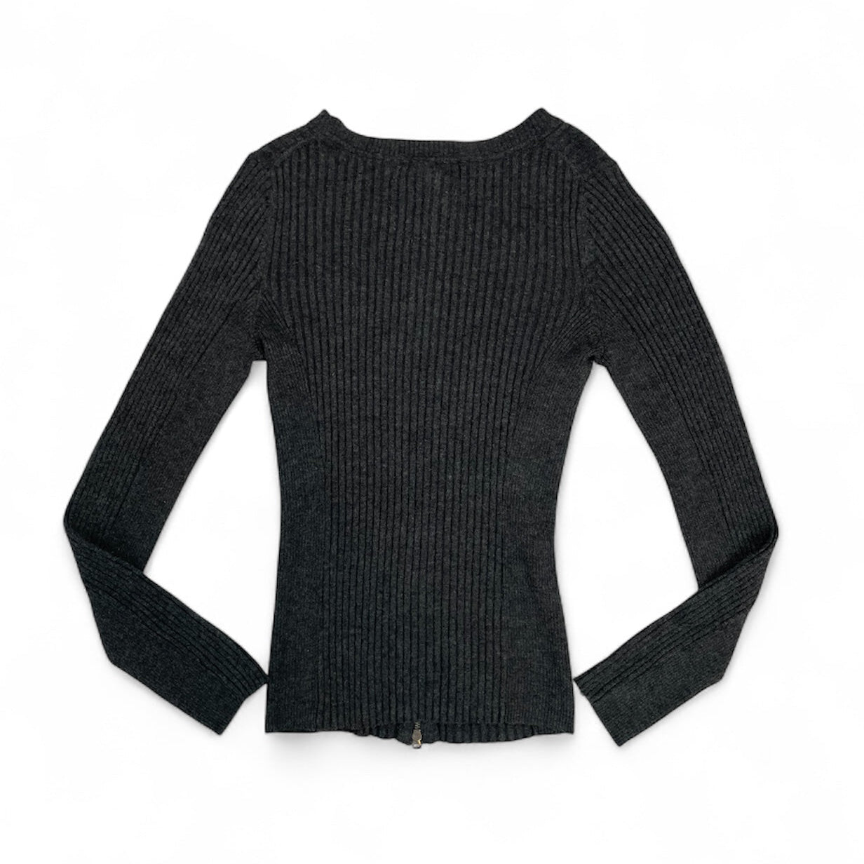 Vintage Express Charcoal Ribbed Zip-Up Knit Top | Best Fit UK 8