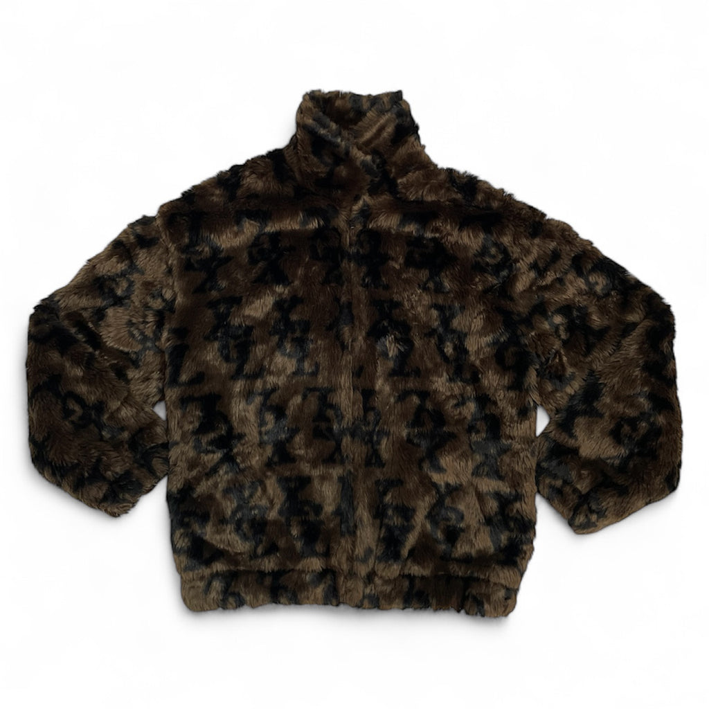 Rare X-girl Japan Faux Fur Monogram Logo Jacket | NYC × Tokyo Streetwear | Best Fit UK 10