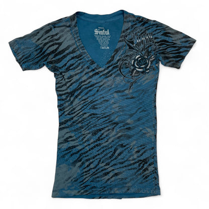 Rare Vintage Sinful by Affliction Rhinestone Cross Tee | Best Fit UK 8