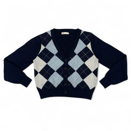 Romwe Navy Blue Argyle Cropped Cardigan | Best Fit UK 8