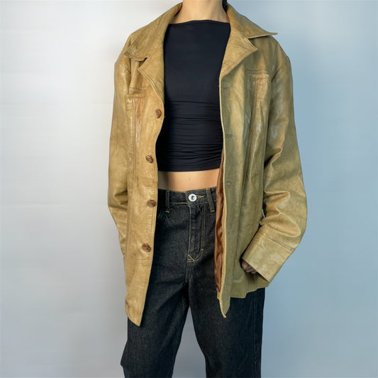 Vintage Different Tan Real Leather Jacket | Size L - XL