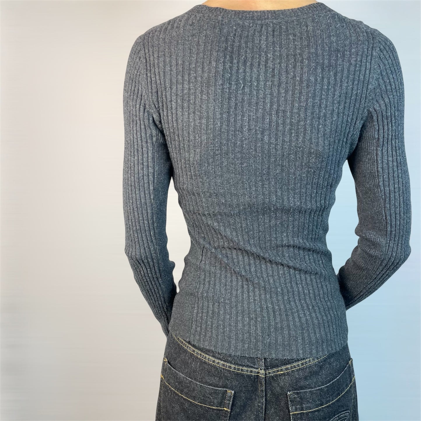 Vintage Express Charcoal Ribbed Zip-Up Knit Top | Best Fit UK 8