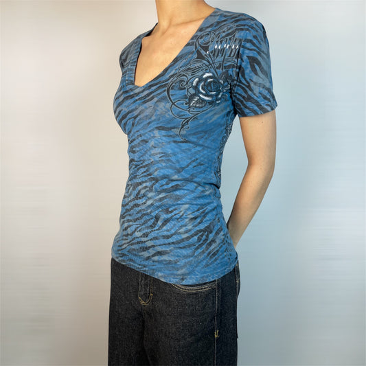 Rare Vintage Sinful by Affliction Rhinestone Cross Tee | Best Fit UK 8