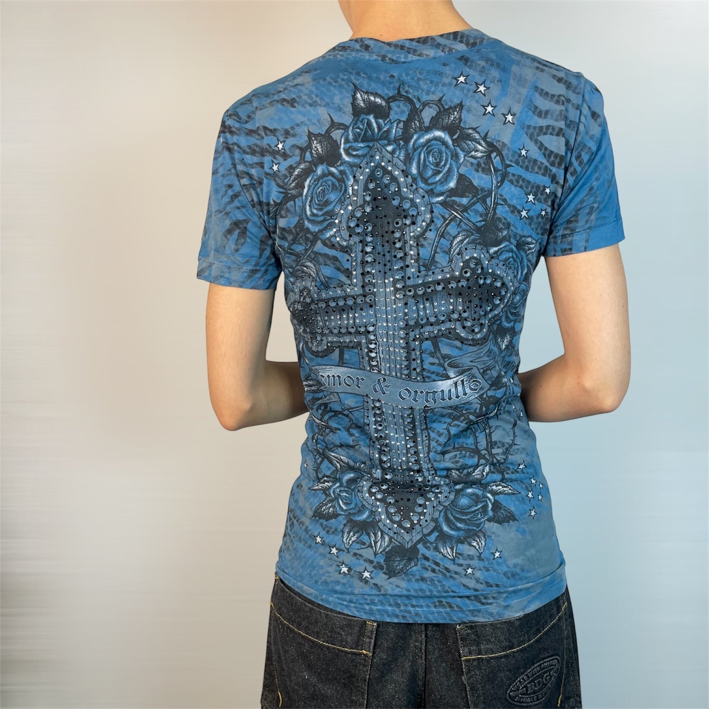 Rare Vintage Sinful by Affliction Rhinestone Cross Tee | Best Fit UK 8