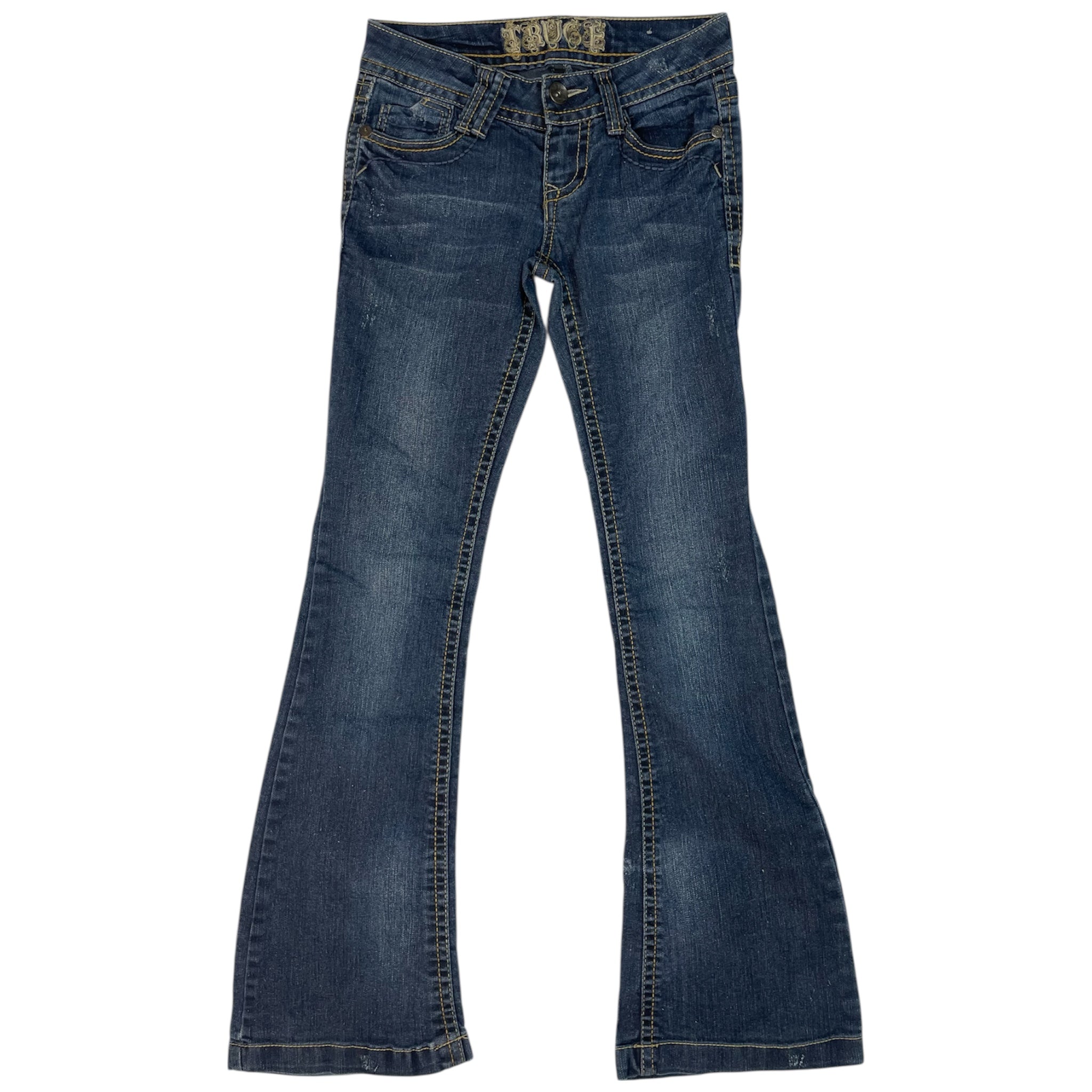 Y2K Truce Low-Rise Bootcut Jeans with Embroidered Pockets | Best Fit UK 4-6