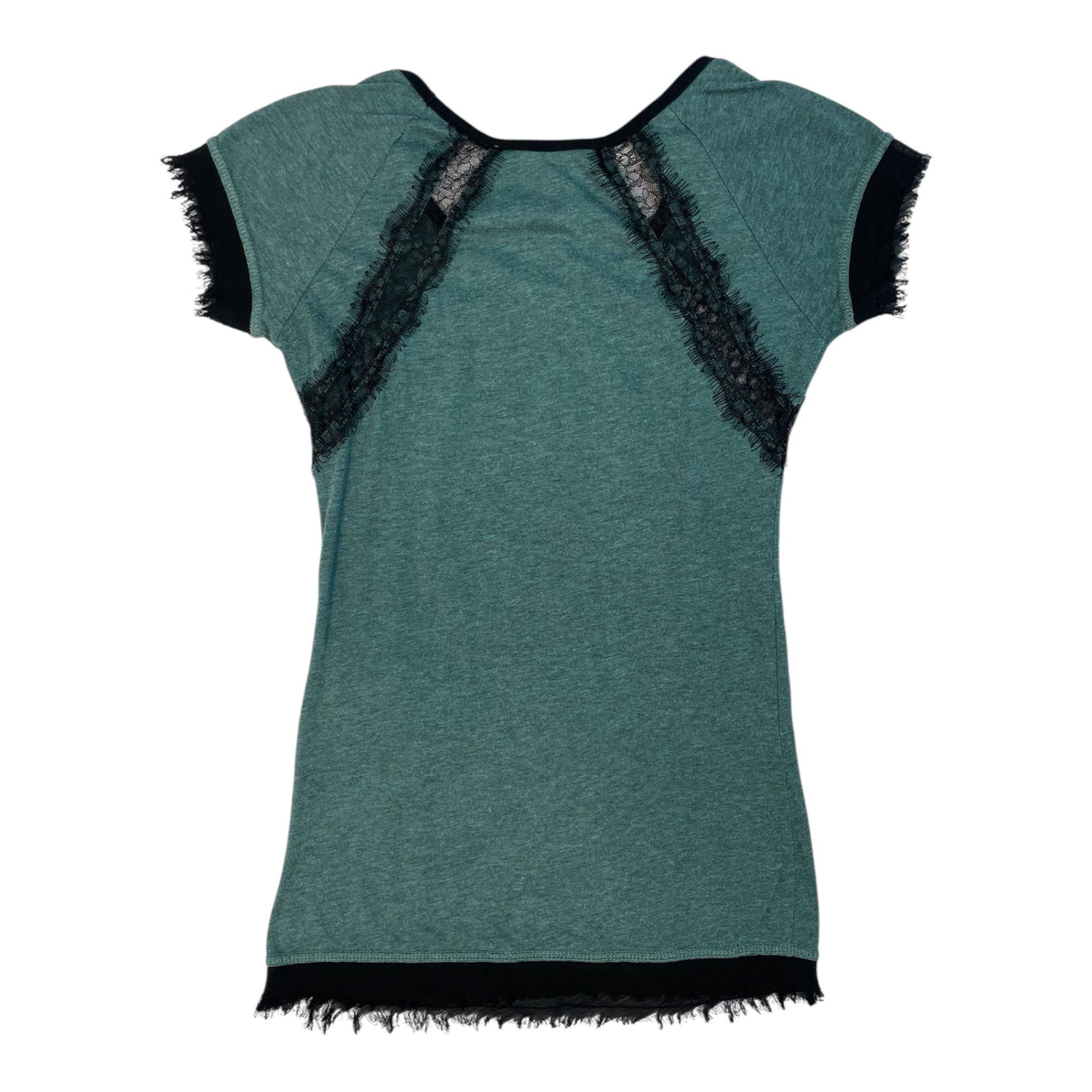 Authentic Miss Me Lace Trim Rhinestone Fleur-de-Lis Tee | Best Fit UK 8