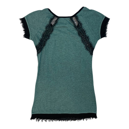 Authentic Miss Me Lace Trim Rhinestone Fleur-de-Lis Tee | Best Fit UK 8