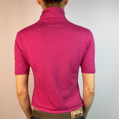 Rare Authentic Vintage Evisu Japan Pink Knit Turtleneck with Cream Logo | Best Fit UK 8