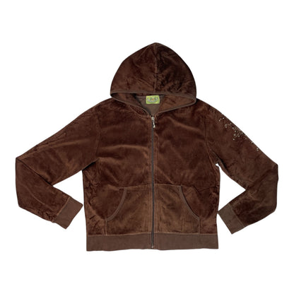 Authentic Y2K Juicy Couture USA Brown Velour Rhinestone Hoodie | Best Fit UK 10-12
