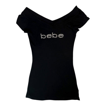 Vintage Y2K Bebe Rhinestone Off-Shoulder Top | Size S / UK 6-8