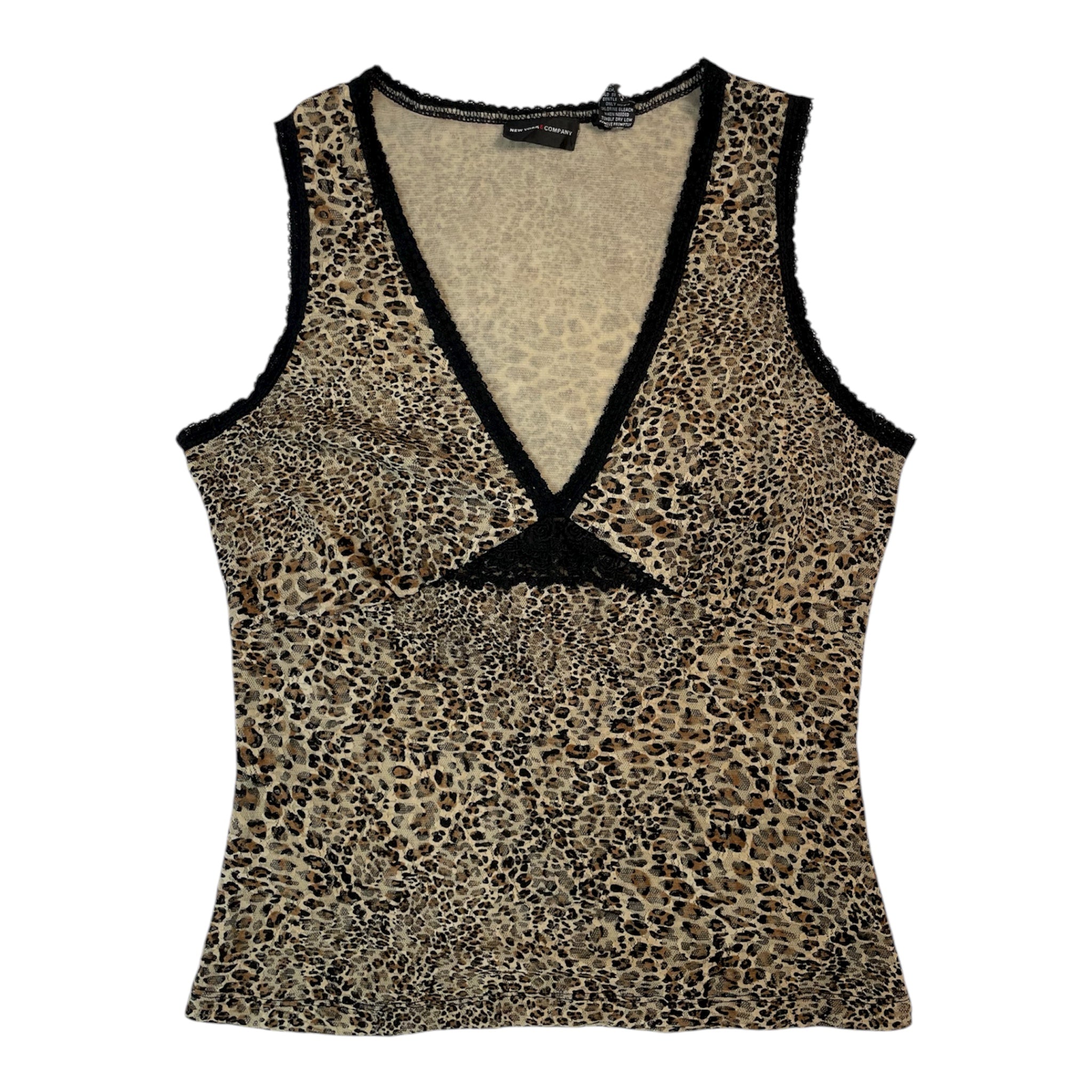 Vintage Y2K New York & Company Leopard Lace-Trim Top | size M / UK 10