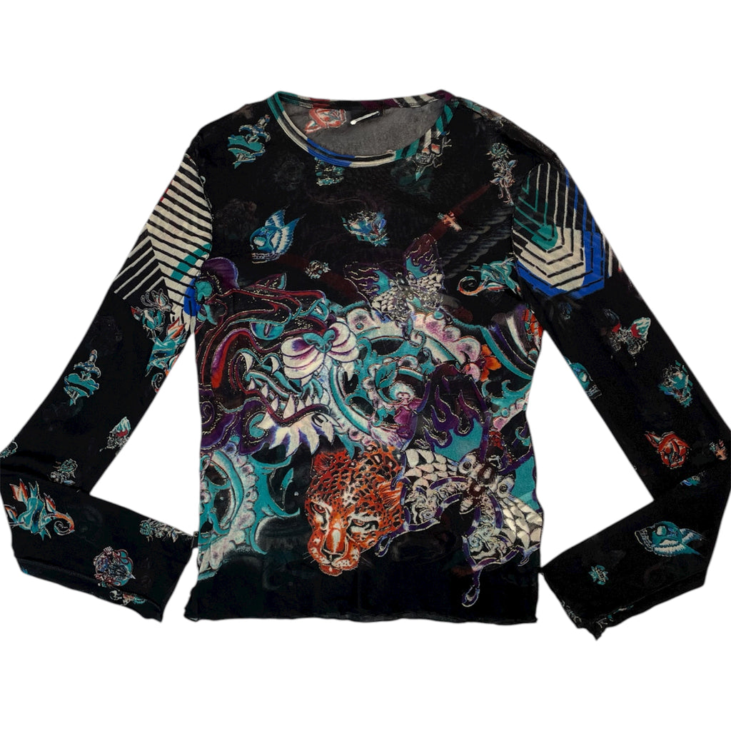 Vintage Just Cavalli Mesh Tiger Graphic Top | Best Fit UK 8-10