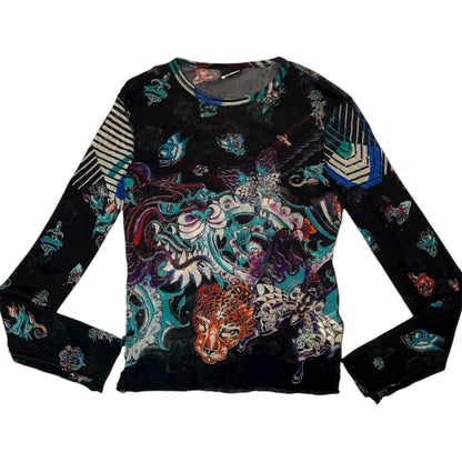 Vintage Just Cavalli Mesh Tiger Graphic Top | Best Fit UK 8-10