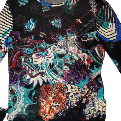 Vintage Just Cavalli Mesh Tiger Graphic Top | Best Fit UK 8-10