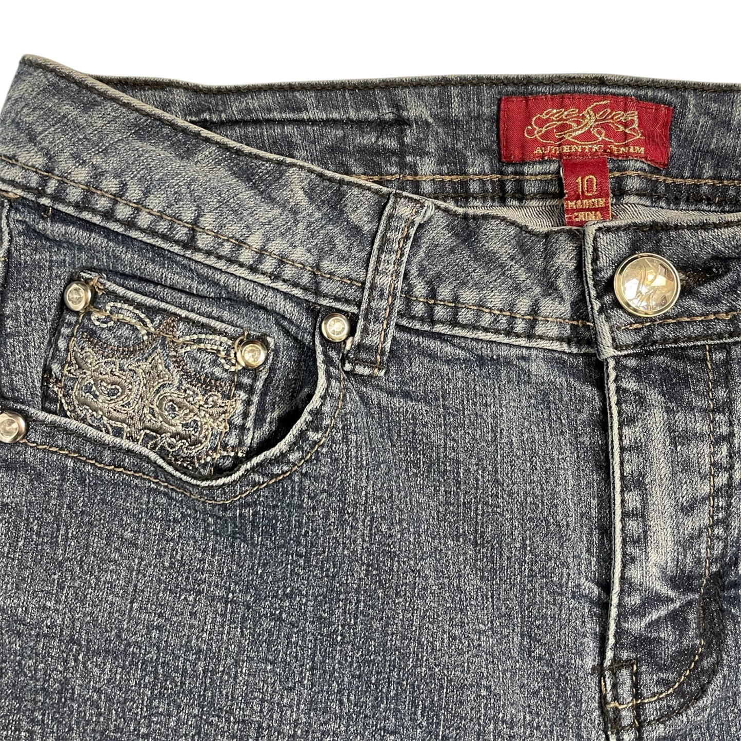 Vintage Y2K One Jane Bootcut Jeans with Embroidered Cross Pockets | size UK 10