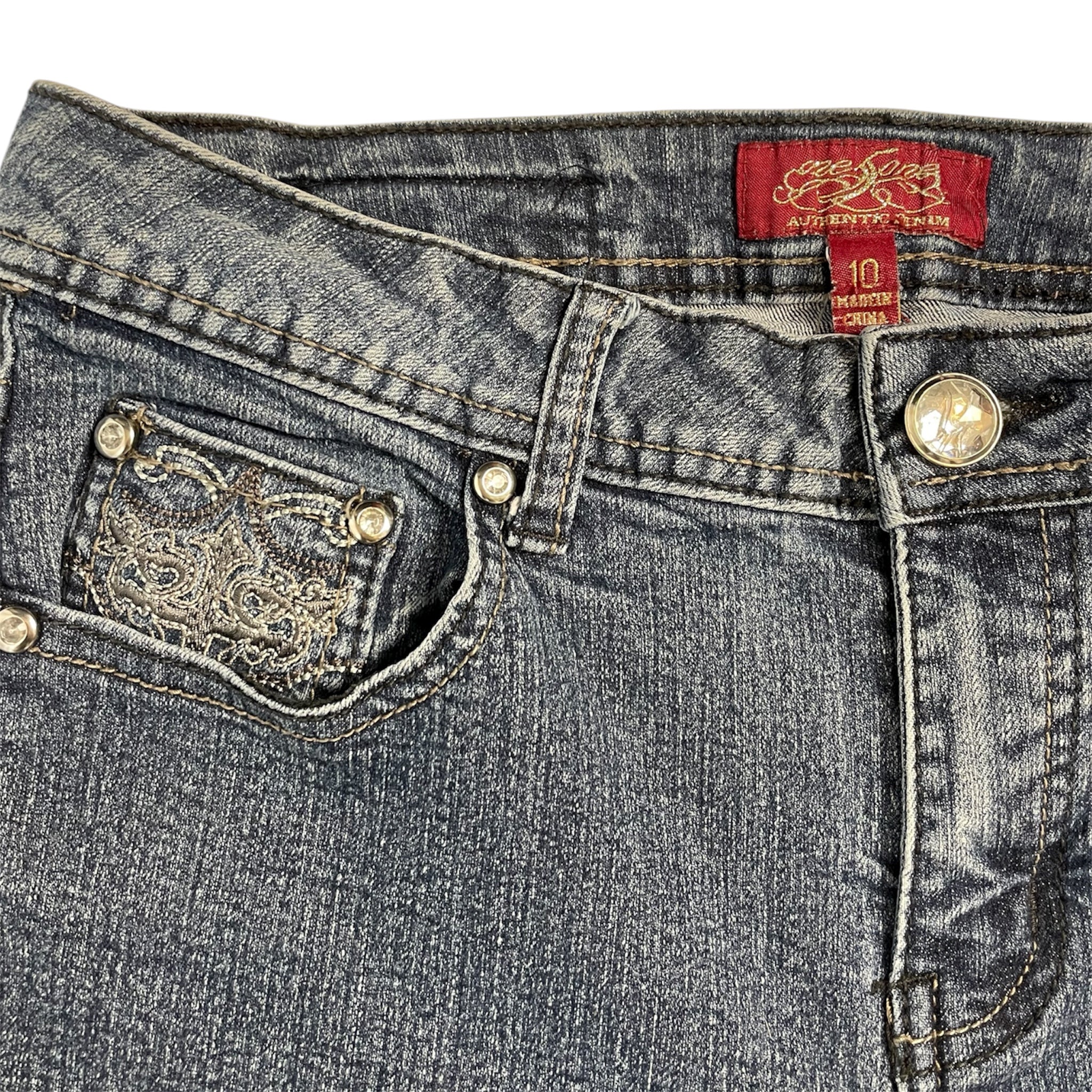 Vintage Y2K One Jane Bootcut Jeans with Embroidered Cross Pockets | size UK 10