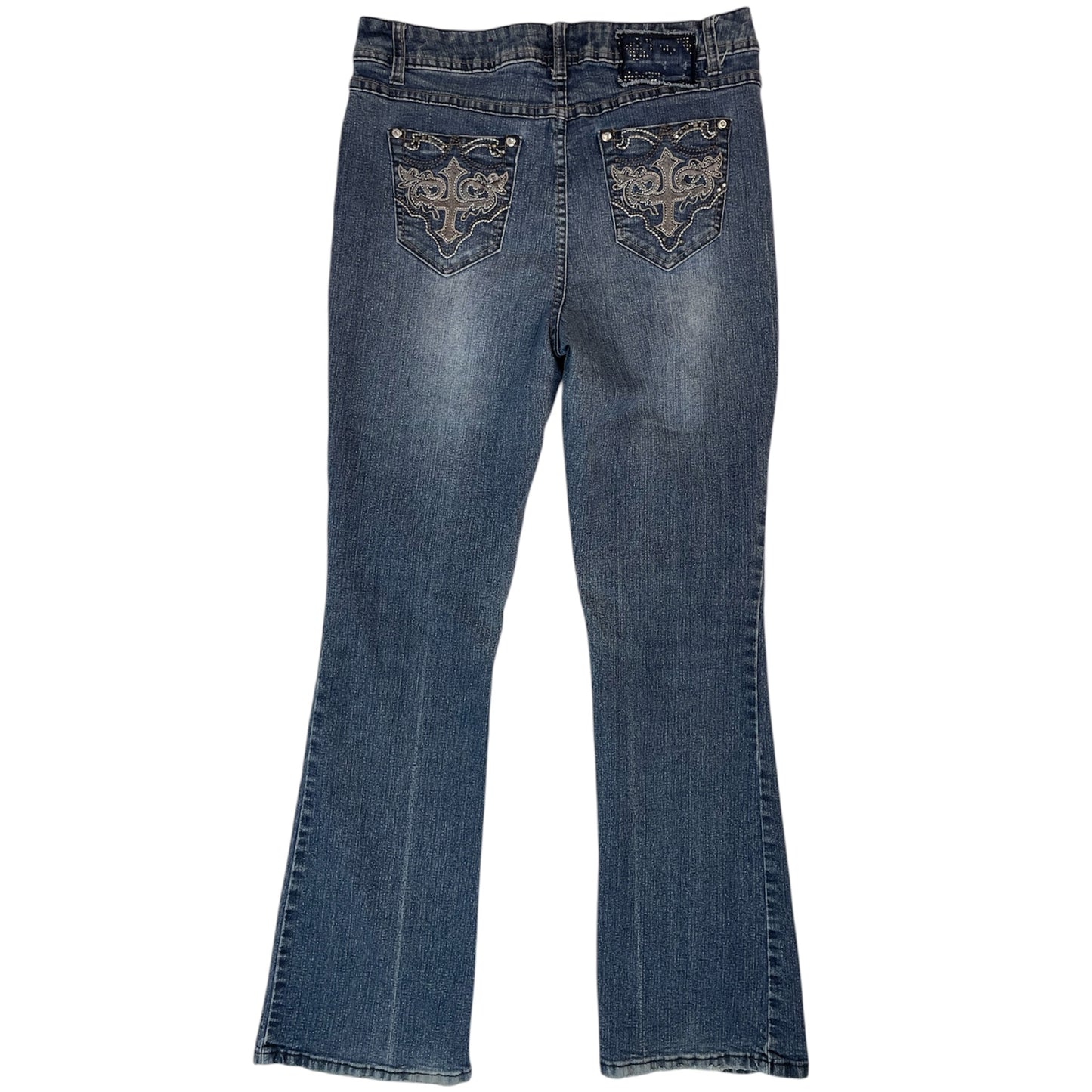 Vintage Y2K One Jane Bootcut Jeans with Embroidered Cross Pockets | size UK 10