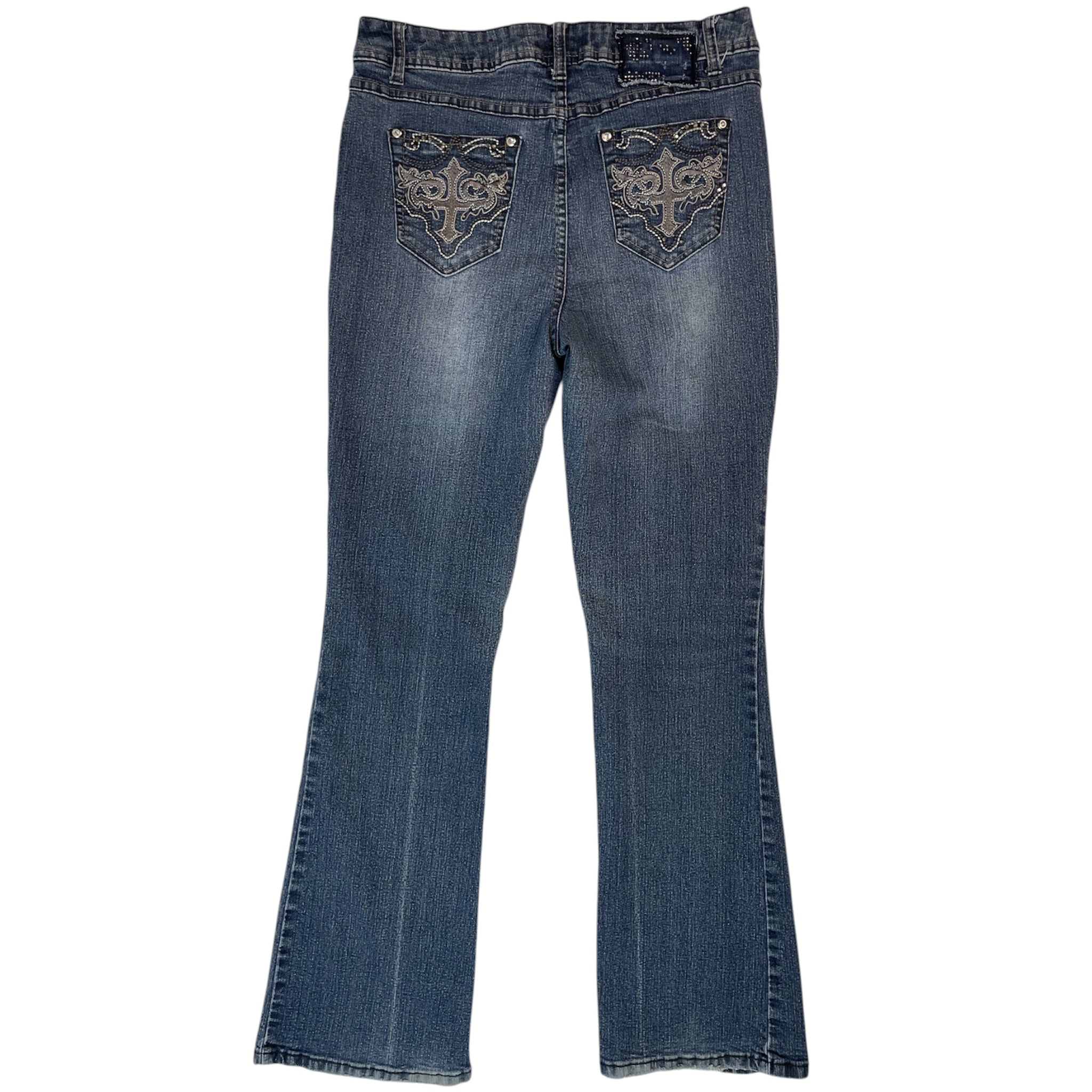 Vintage Y2K One Jane Bootcut Jeans with Embroidered Cross Pockets | size UK 10