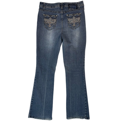 Vintage Y2K One Jane Bootcut Jeans with Embroidered Cross Pockets | size UK 10