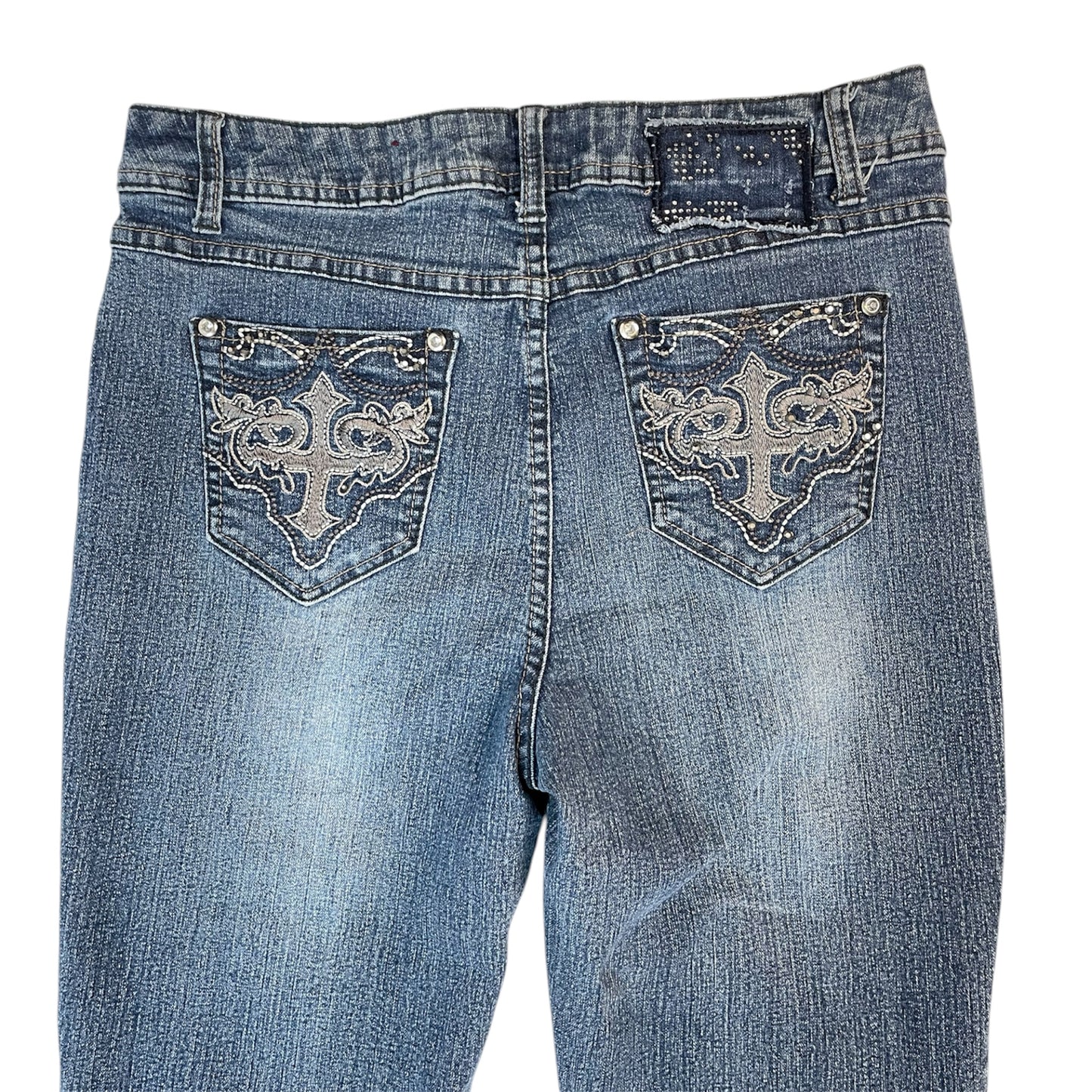 Vintage Y2K One Jane Bootcut Jeans with Embroidered Cross Pockets | size UK 10