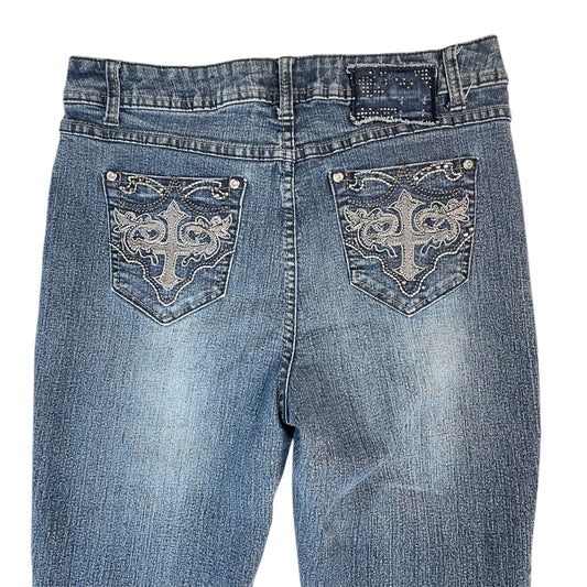 Vintage Y2K One Jane Bootcut Jeans with Embroidered Cross Pockets | size UK 10