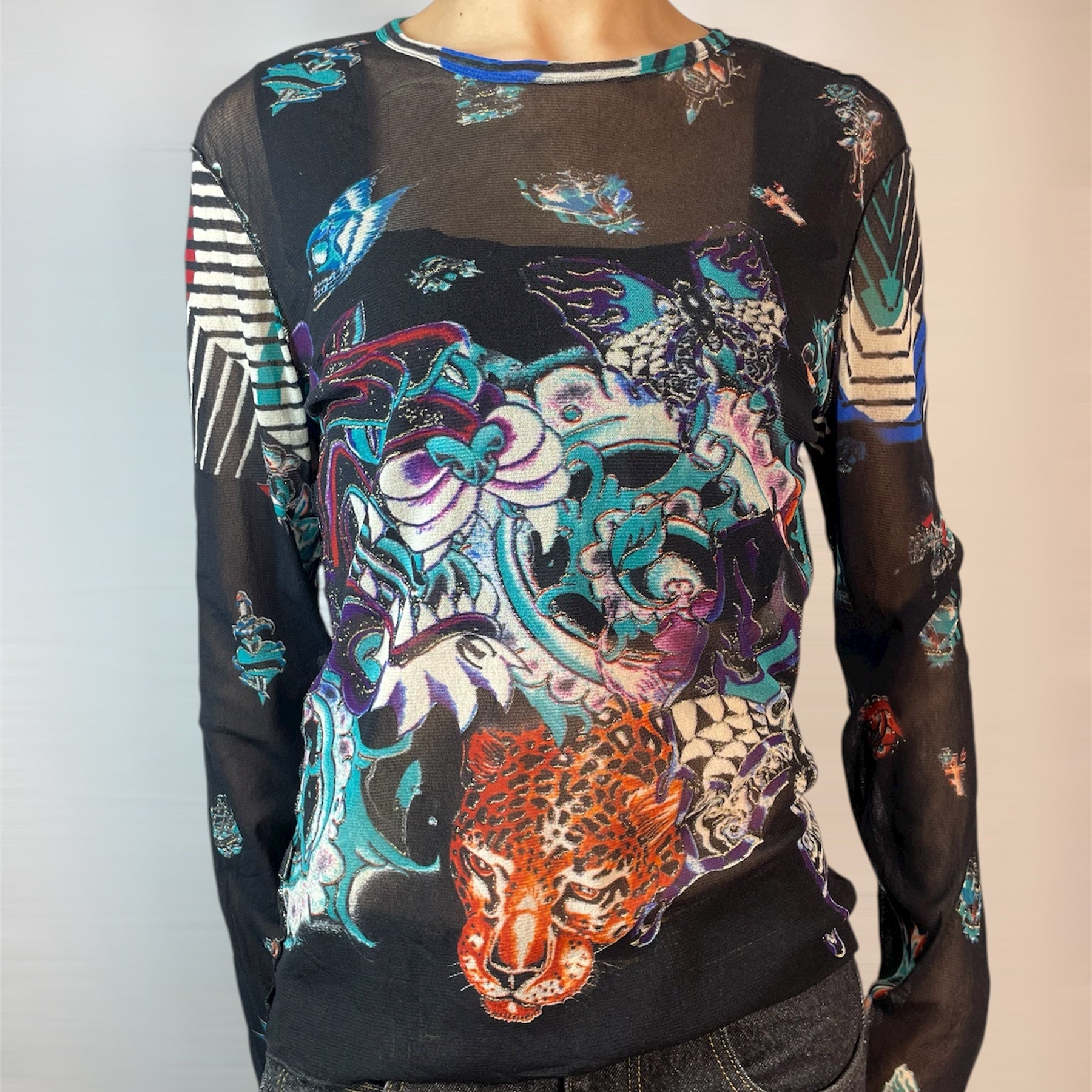 Vintage Just Cavalli Mesh Tiger Graphic Top | Best Fit UK 8-10