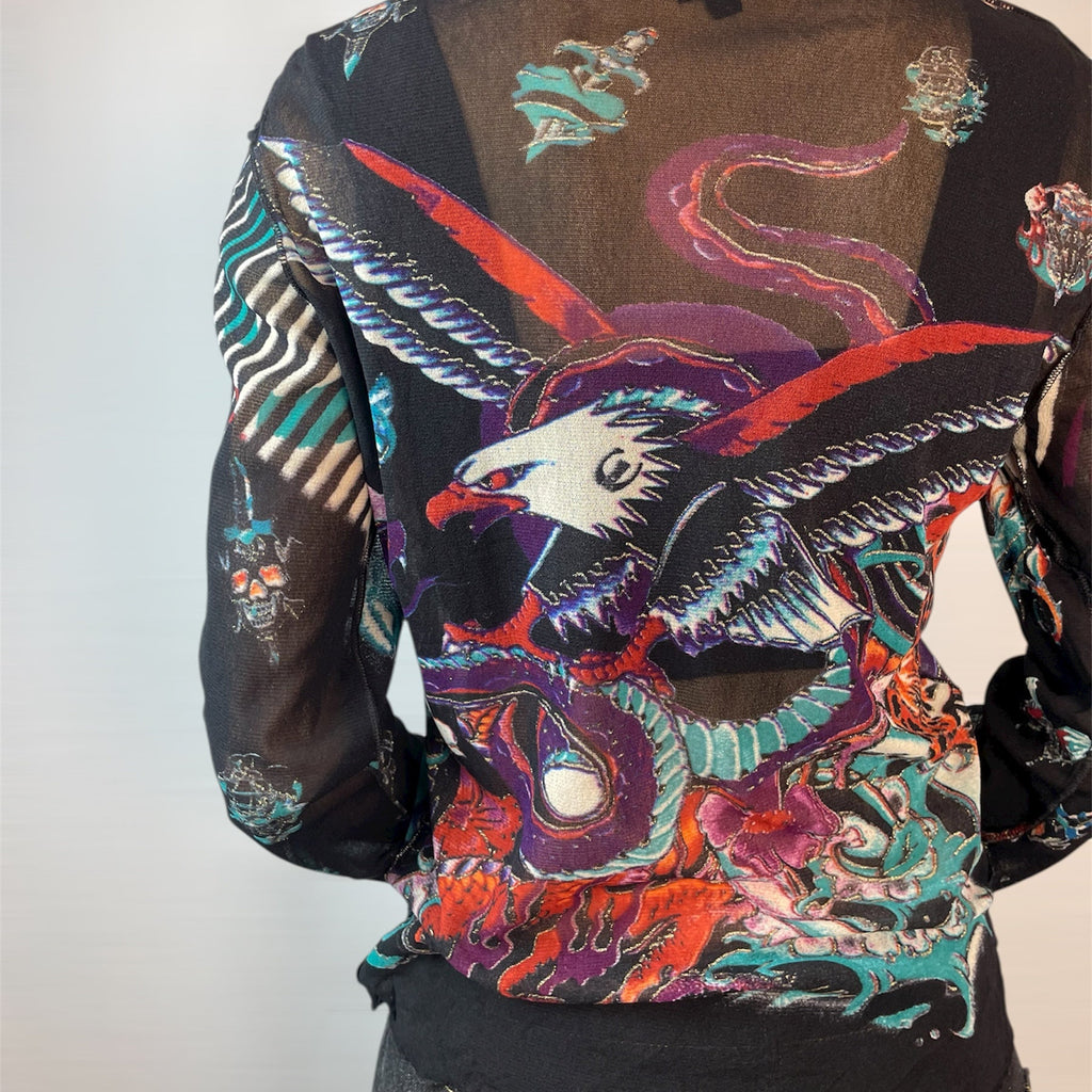 Vintage Just Cavalli Mesh Tiger Graphic Top | Best Fit UK 8-10