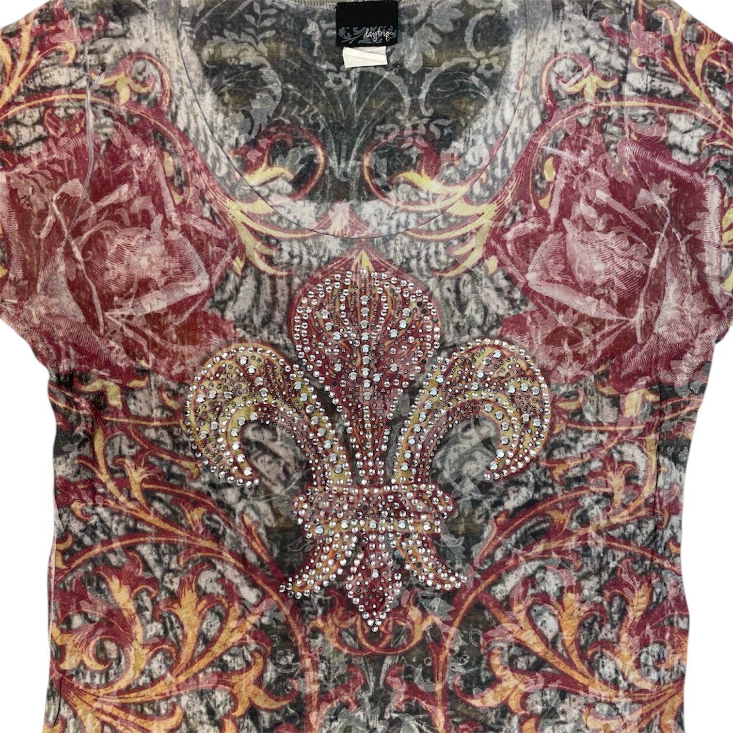 Vintage Daytrip Rhinestone Fleur-De-Lis Tee | Size S / UK 8