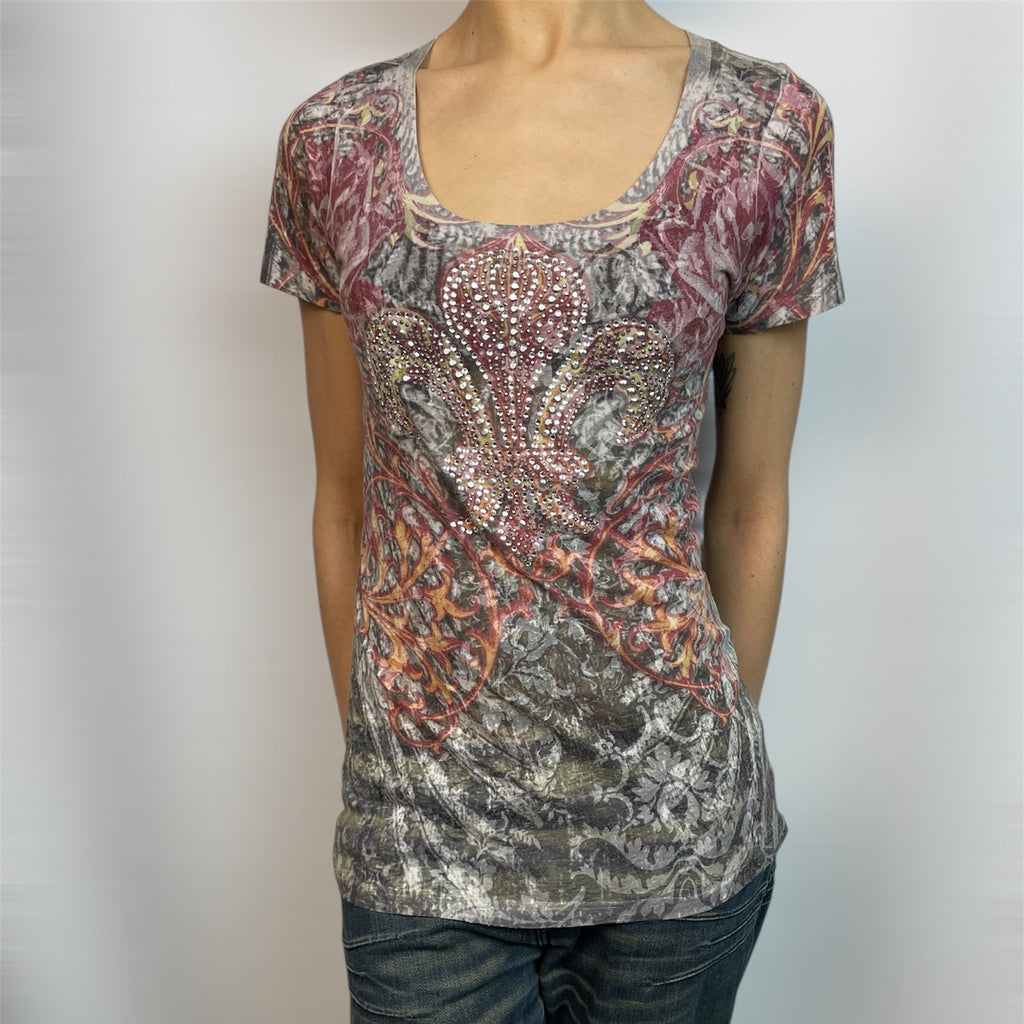 Vintage Daytrip Rhinestone Fleur-De-Lis Tee | Size S / UK 8