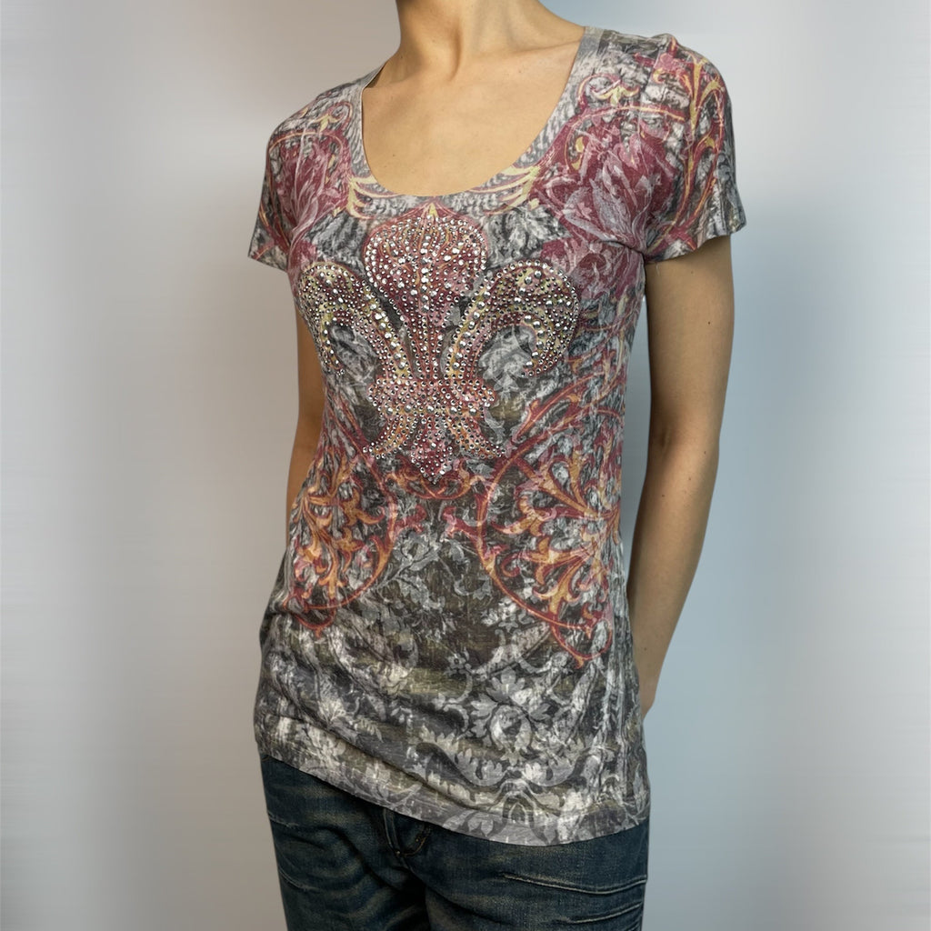 Vintage Daytrip Rhinestone Fleur-De-Lis Tee | Size S / UK 8