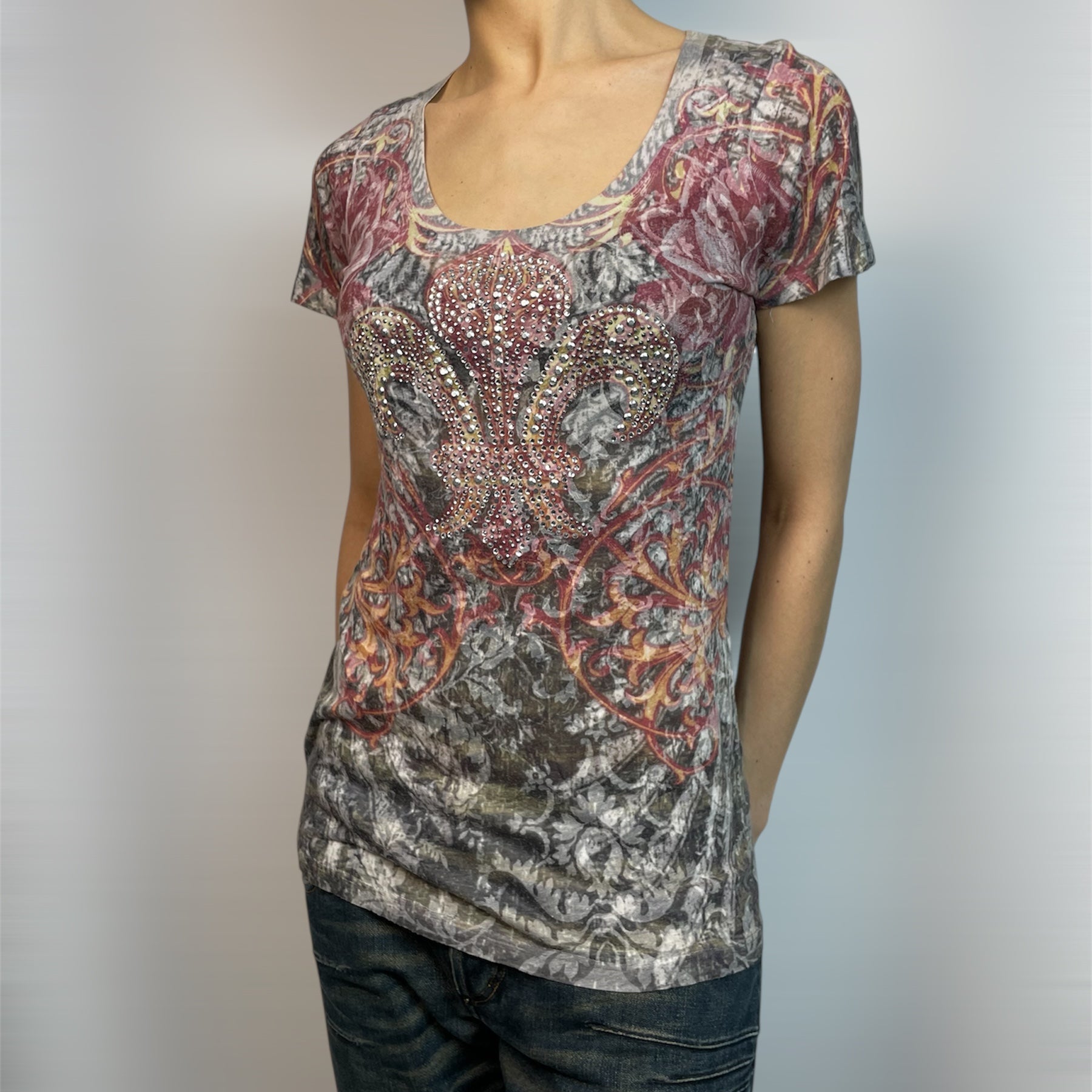Vintage Daytrip Rhinestone Fleur-De-Lis Tee | Size S / UK 8