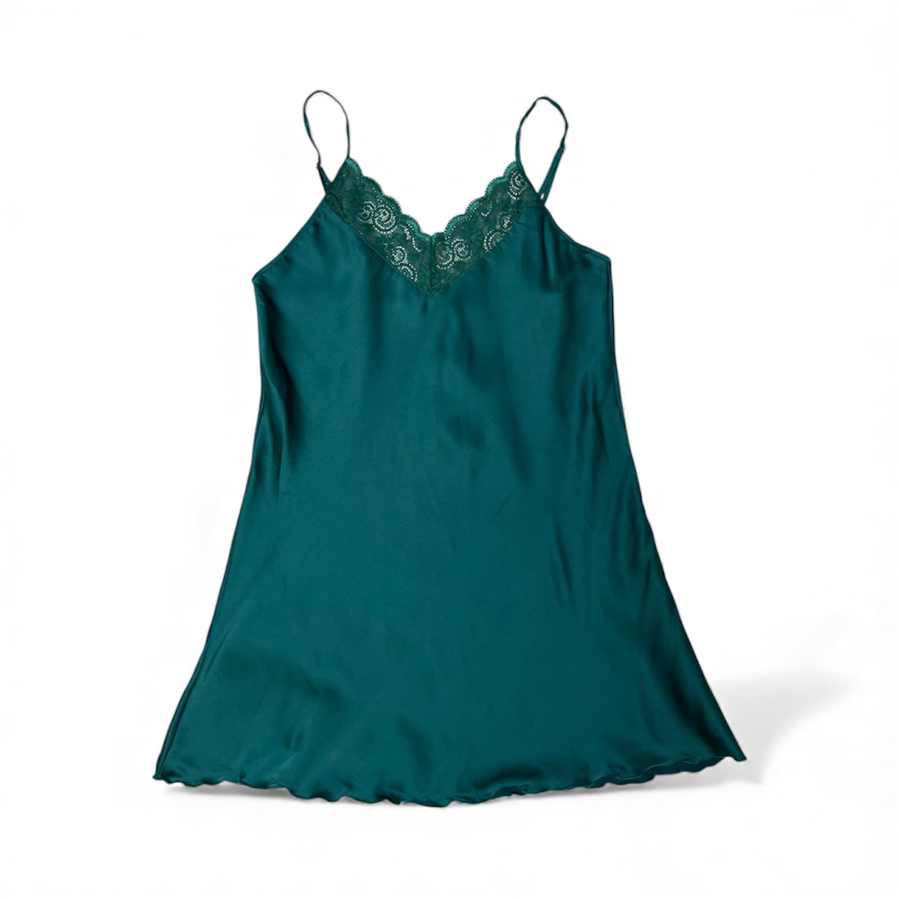 Ekouaer Emerald Green Satin Slip Dress | Size S / UK 8