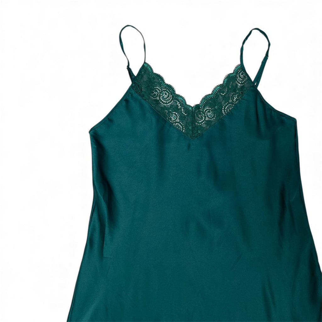 Ekouaer Emerald Green Satin Slip Dress | Size S / UK 8