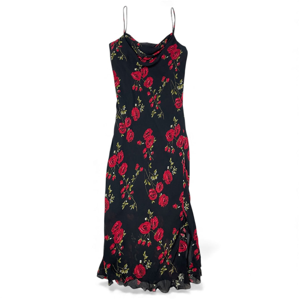 Vintage Moda Aliss Rose Print Cowl Neck Slip Dress | Best Fit UK 8