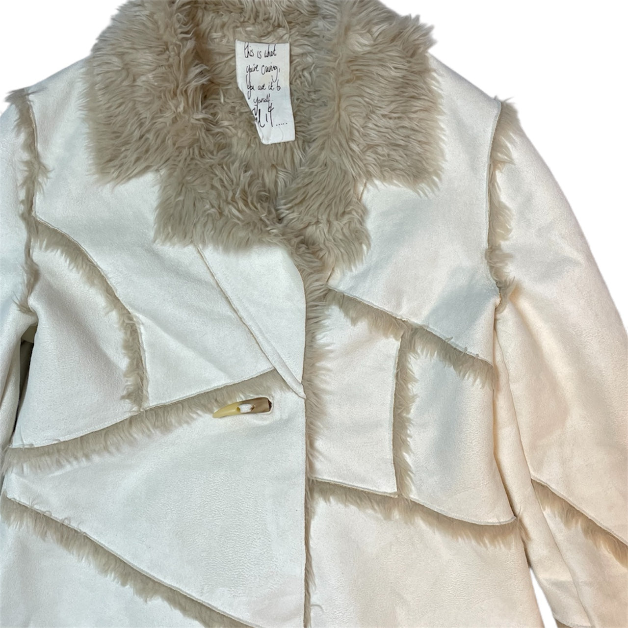 Vintage River Island Cream Short Afghan Coat | Best Fit Size S / UK 8