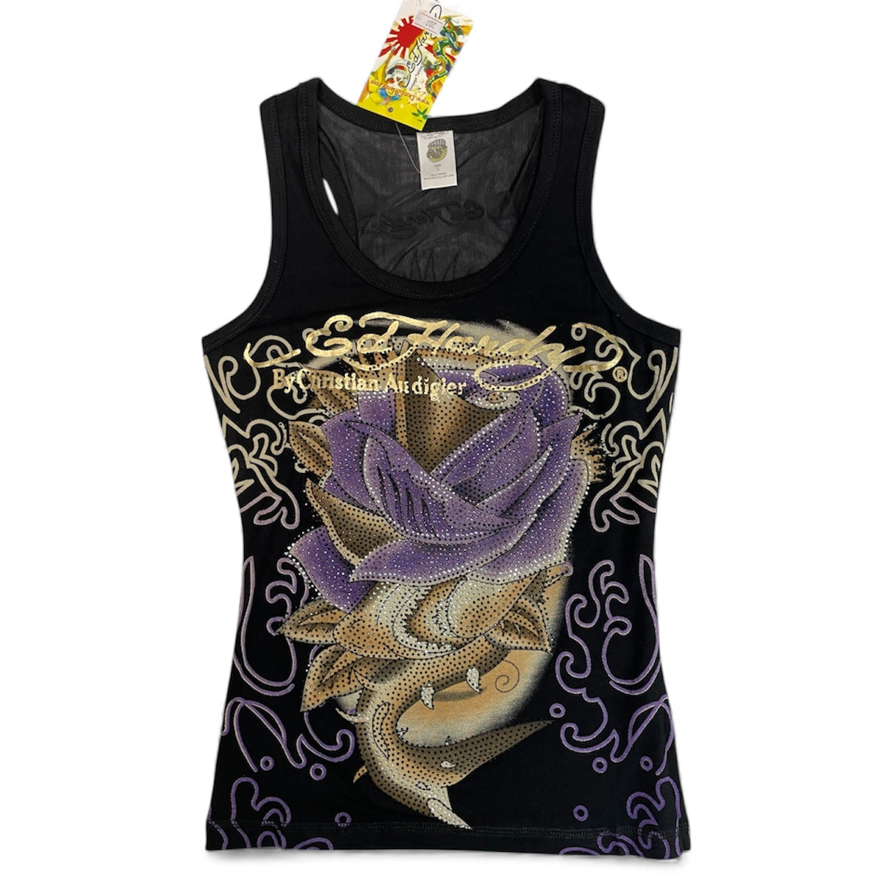 Authentic Ed Hardy by Christian Audigier Purple Rose Rhinestone Tank | Size S / UK 6-8