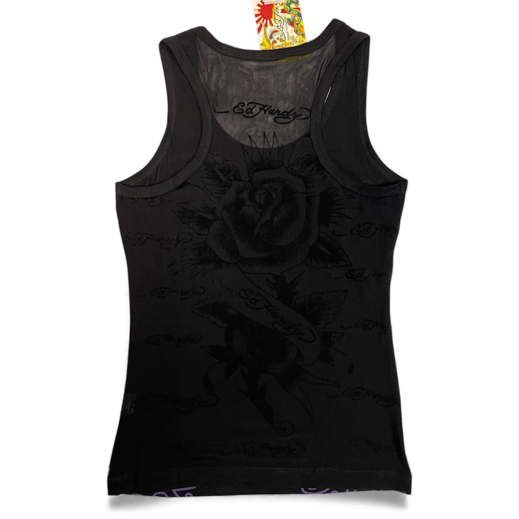 Authentic Ed Hardy by Christian Audigier Purple Rose Rhinestone Tank | Size S / UK 6-8