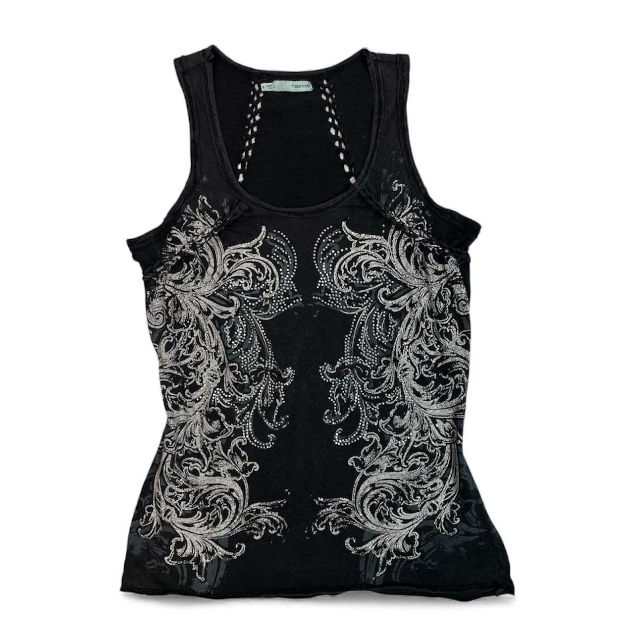 Vintage Maurices Rhinestone Graphic Tank | Dark Grey Distressed | Size S / UK 8