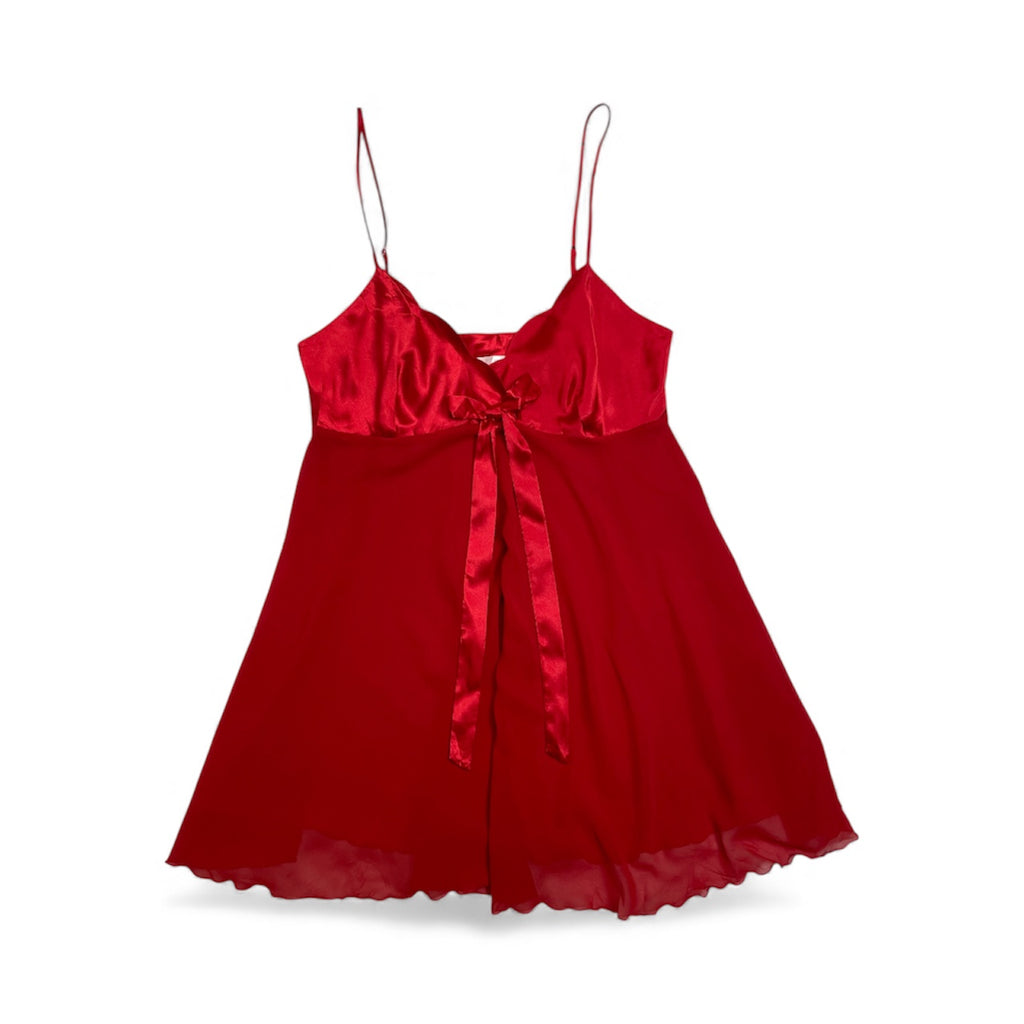 Y2K Victoria’s Secret Red Satin & Chiffon Babydoll With Bow | Best Fit Size UK 8